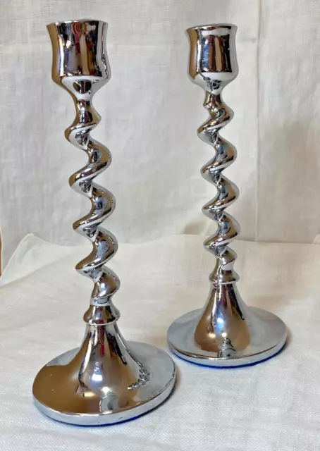 2 x Vintage Silver Tone Barley Twist Candle Sticks Holders 17.5cm High 675g