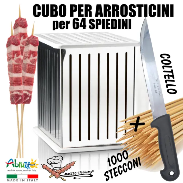 CUBO 64 PRODUZIONE Arrosticini Fabbrica Spiedini Kebab + Coltello 1000  Stecconi EUR 62,90 - PicClick IT