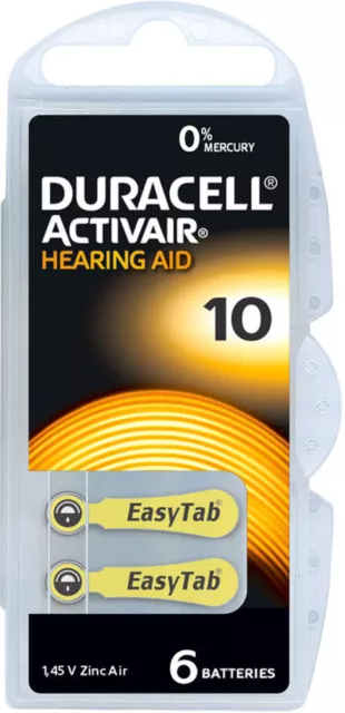 120 x Duracell Activair Hörgerätebatterien Größe 10 Hearing AID 20 Blister 6118