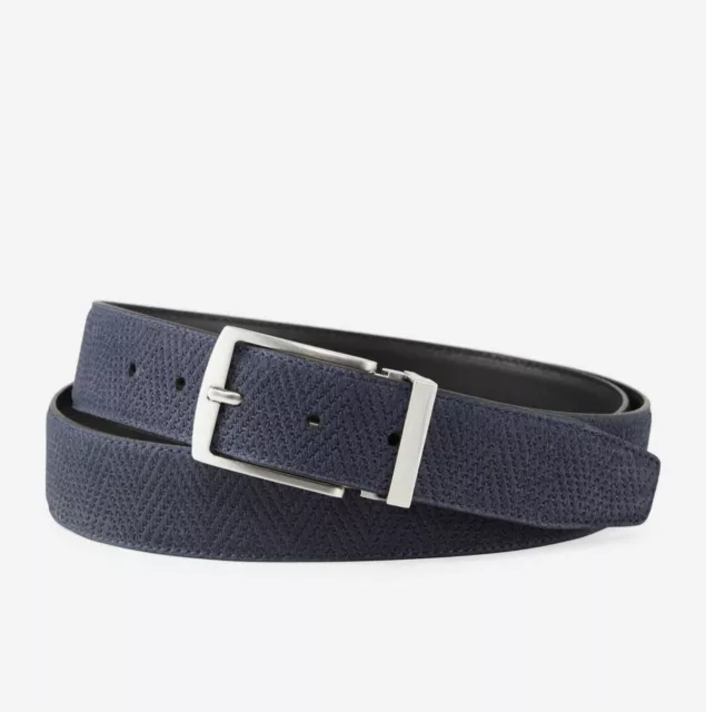 $344 Giorgio Armani Men's Blue Reversible Suede Leather Buckle Belt 38