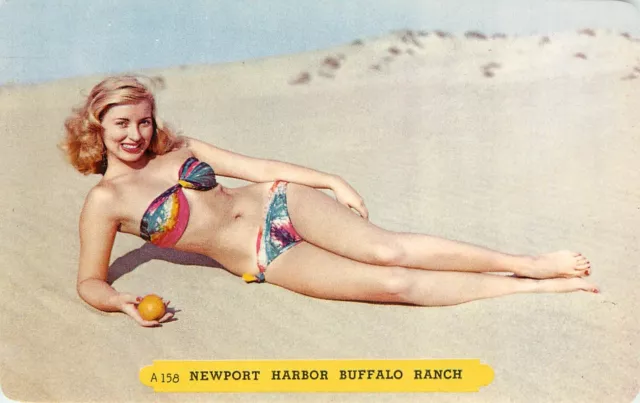 Bathing Beauty Beach Postcard A158 Newport Harbor Buffalo Ranch Blonde in Bikini