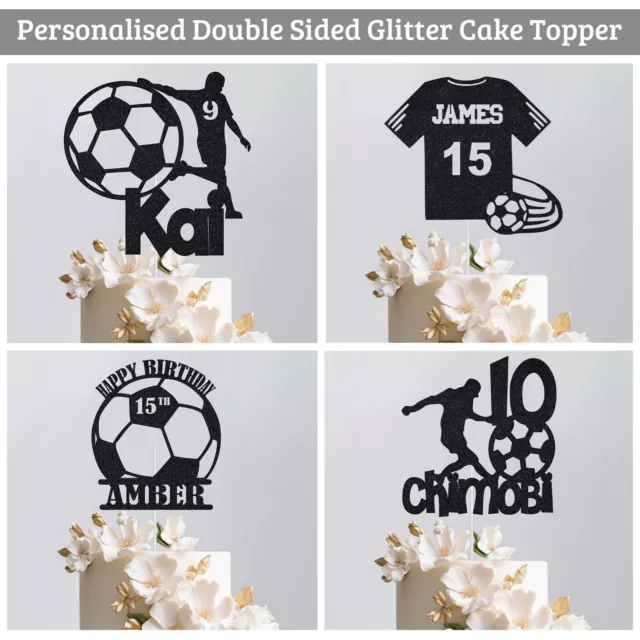 Personalised Football Cake Glitter Topper Birthday Party Custom Any Age Name UK