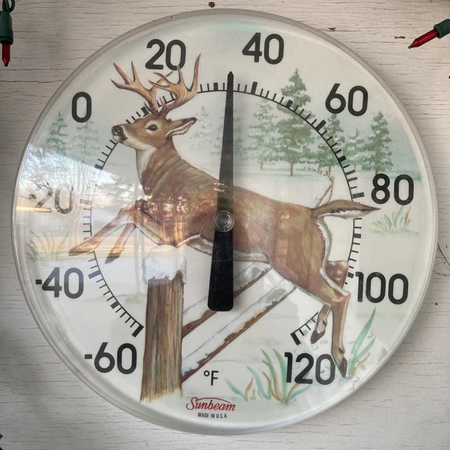 VINTAGE SUNBEAM OUTDOOR Wall Thermometer Whitetail Deer Buck 12” USA