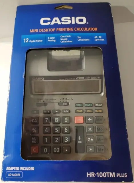 Casio HR-100TM Plus Printing Mini Desktop Printing Calculator Grey NO ADAPTER