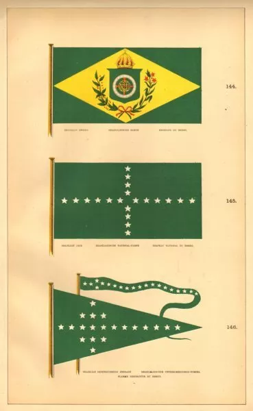 BRAZILIAN MARITIME FLAGS. Ensign, Jack & distinguishing Pennant. HOUNSELL 1873
