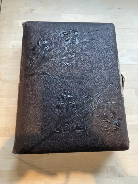 Vintage Victorian Leather Photo Album With Photos