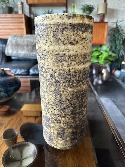 Rare Vintage 1970s Pottery XXL Cylinder Vase By Pieter Groeneveldt - 32.5cm High
