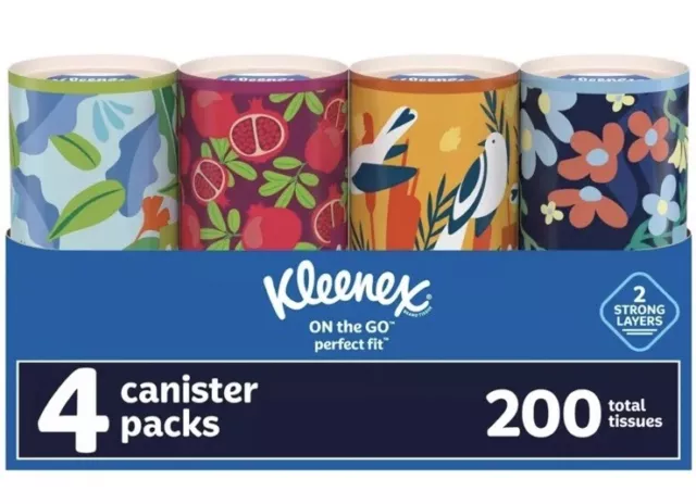 4x Kleenex Perfect Fit Facial Tissues Car Tissues, 50 Tissues per Canister, 4 Ct