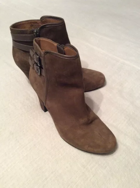 SOFFT Womens Brown Suede Leather Zip Ankle Heel Boots Adj Side Straps- Size 6.5M