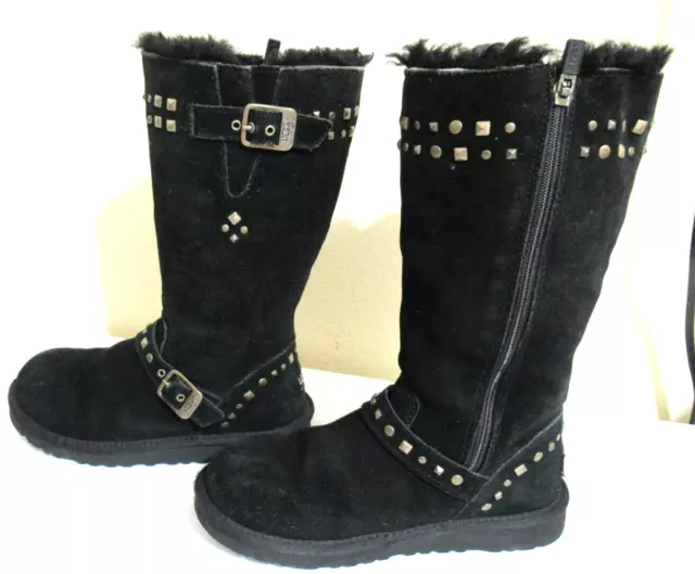 Ugg Kensington Size 4 Black Side Zip Suede Buckle Boots 1004952K US 4 EU 34