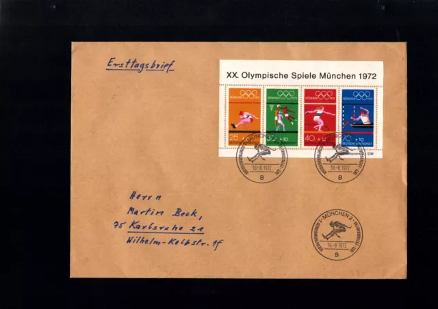 BRD -  Block 8 auf FDC , Olympiablock von 1972    (BLN-6)