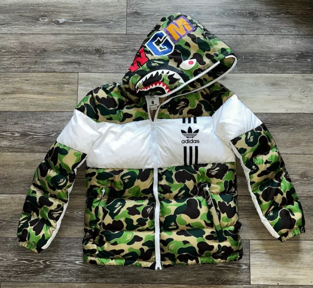 ULTRA RARE BAPE x Adidas ABC Camo Firebird Shark Puffer Coat Japan SIZE SMALL 999.99 PicClick
