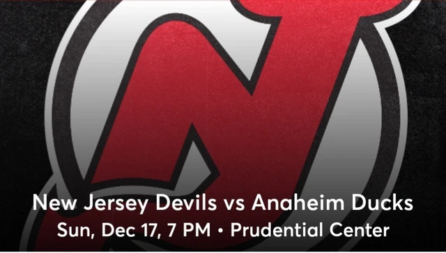 2 Tickets Anaheim Ducks @ New Jersey Devils 12/17/23 Sec 132 Row 1