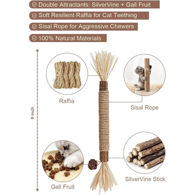Interactive Cat Toys Set with Catnip Silvervine Sticks and Wand for Indoor