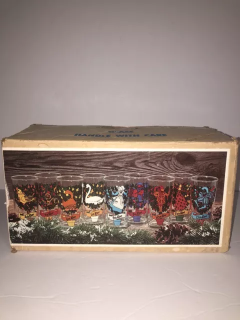 Twelve 12 Days of Christmas Complete Set Indiana Glass Tumblers Original Box USA