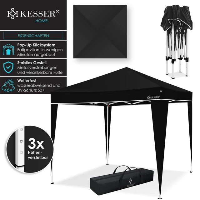 RETOURE Pavillon 3x3m | Pop-Up Klicksystem | Faltpavillon | Gartenzelt Grau 2