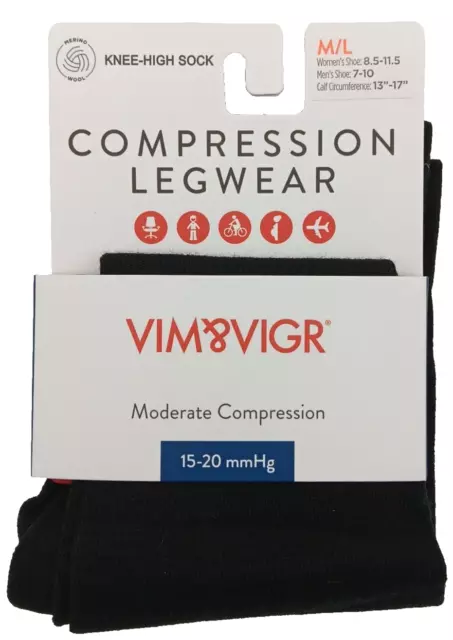 Compression Socks Knee-High 15-20 mmHg Medium/Large Black 1 Pair Womens Mens