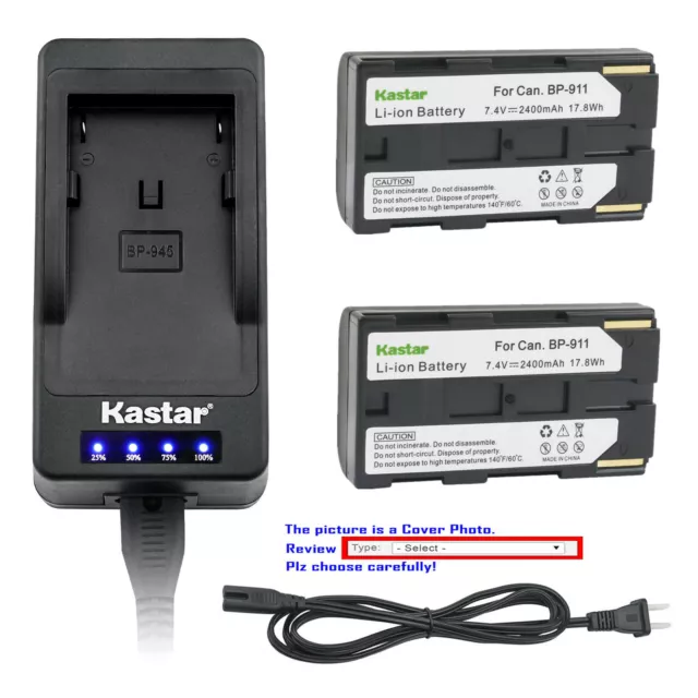 Kastar Battery LED Super Charger for Canon BP-911 BP-970 BP-970G BP-975 BP-945