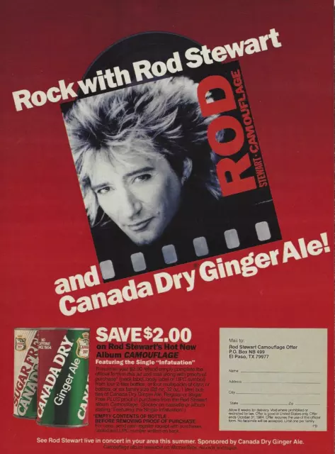 1984 Canada Dry Ginger Ale Rod Stewart vintage Print Ad 80's Advertisement