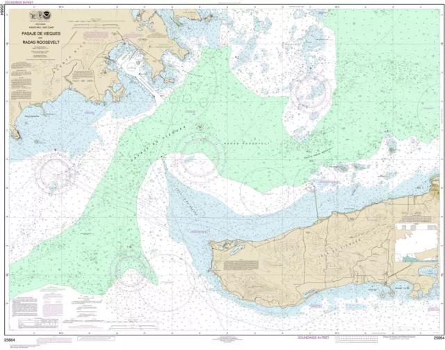 Pasaje de Vieques and Radas Roosevelt | Waterproof NOAA Chart 25664