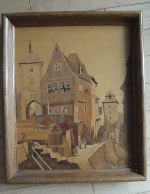 Vtg Buchschmid Gretaux Bg Wall Art Marquety Picture Wood Inlay Rothenburg German