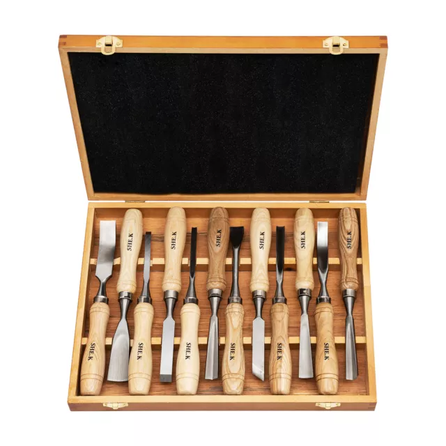 12pcs Carving Chisels Wood Carving Knives Set Woodcarving Hand Tools Set & Case