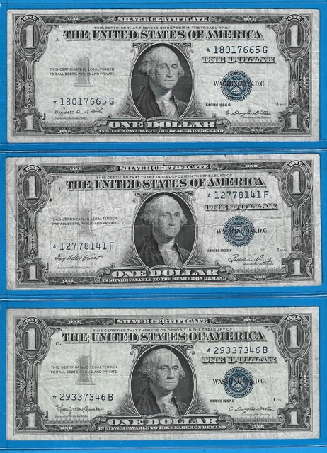 1935 E/G,1957B $1 Silver Certificates,3)*Rare* Star Notes,Blue Seal,F/VF,Nice! 2