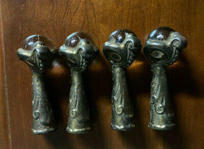 4 ~  Antique Victorian Ornate Glass Ball Claw Feet Cast Iron Hardware