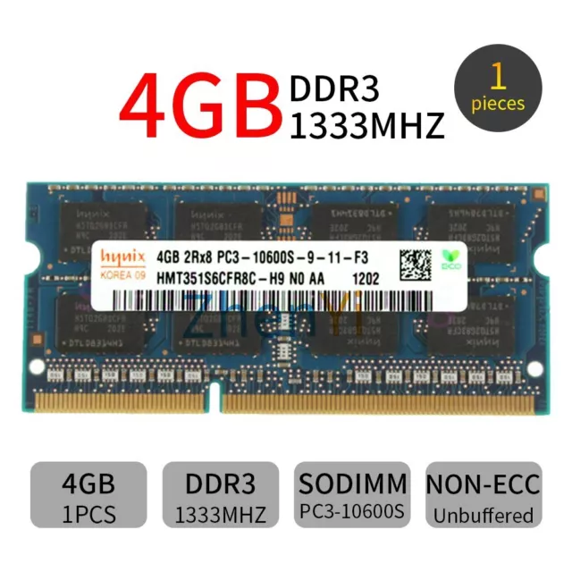 Hynix 4GB PC3-10600S DDR3 1333MHz CL9 2Rx8 204Pin SODIMM Notebook Memory RAM BT