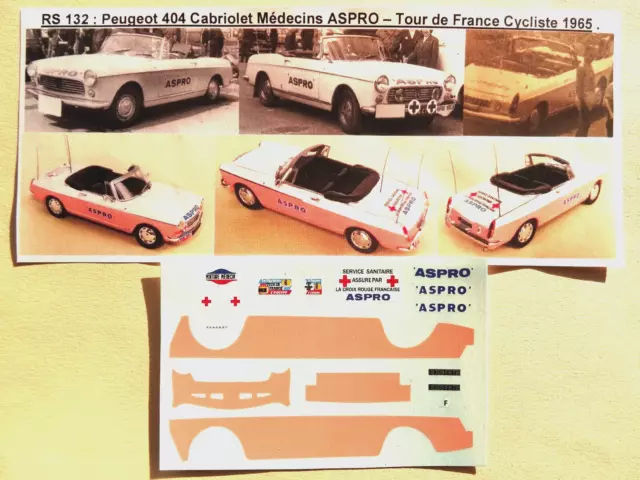 RS132 DECAL ReStart 1/43 PEUGEOT 404 CABRIOLET MEDECIN TOUR DE FRANCE CYCLISTE65