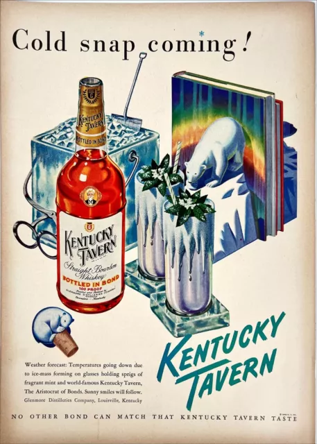 Kentucky Tavern Bourbon Whiskey Polar Bear Glenmore Vtg Print Magazine Ad 1948