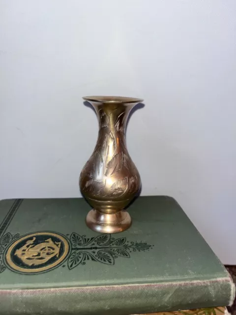 Vintage Etched Brass 4” Vase miniature India