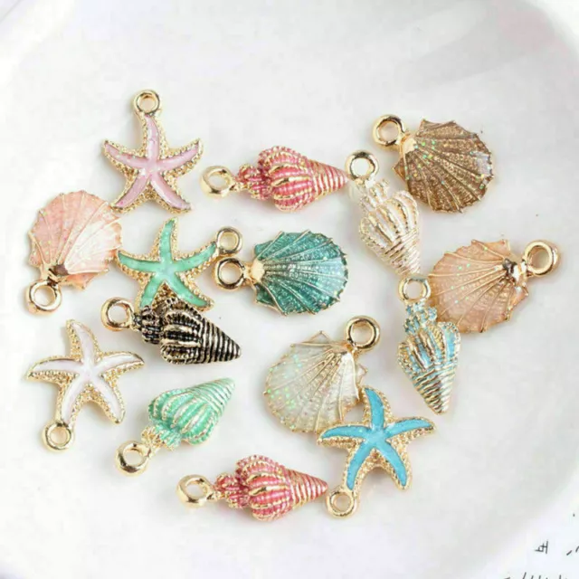 13Pcs/Set Enamel Sea Starfish Shell Charms Pendant DIY Jewelry Making Finding PT