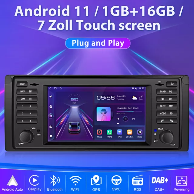 7'' 1+16GB GPS Navi Autoradio Android 11 CarPlay For BMW 5 Series E39 X5 E53 M5 2