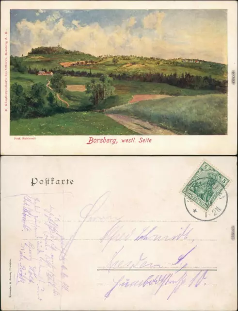 Schönfeld - Weißig-Dresden Künstlerkarte - Borsberg - Südseite 1910