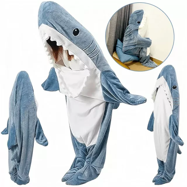 Shark Super Soft Cozy Flannel Blanket Hoodie Blanket Sleeping Bag Fit 62-65inch