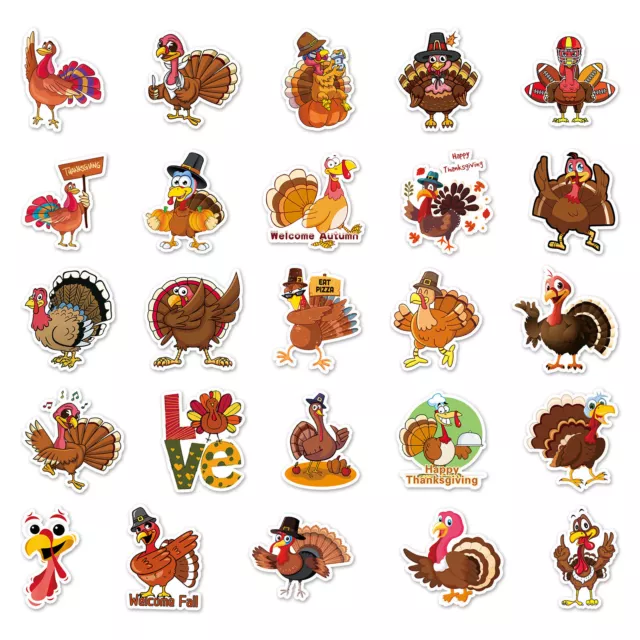 ⭐ 50 Piezas Cartoon Happy Acción de Gracias / Turquía Pavo Stickerbomb Pegatina 3