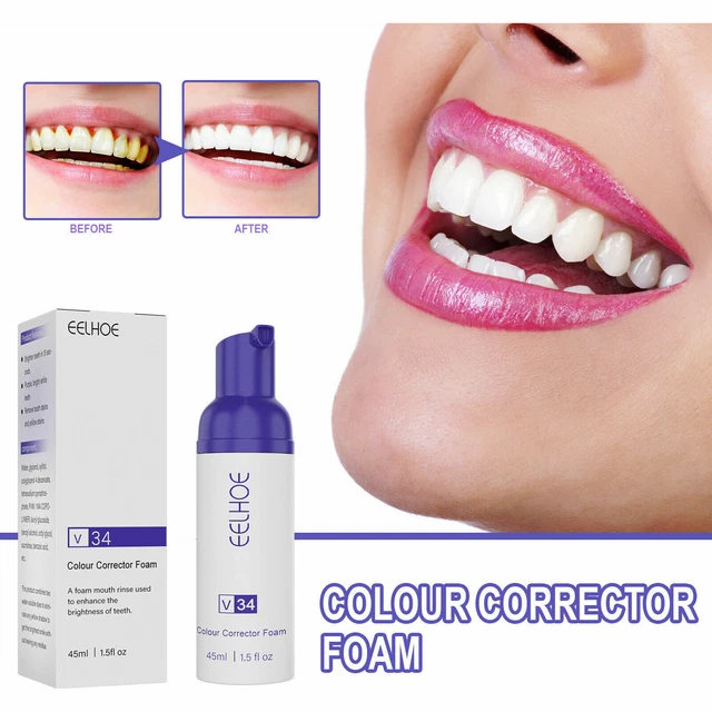 Espuma correctora de color, dientes morados para aclarar dientes blanqueamiento eliminación de manchas