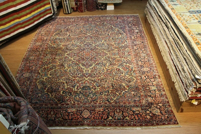 _ANTIQUE_HAND-MADE_RUG_UTHENTIC_SAROUK_CIRCA 1900 9' x 11' FLORAL ORIENTAL RUG _ANTIQUE_HAND-MADE_RUG_UTHENTIC_SAROUK_CIRCA 1900 9' x 11' FLORAL ORIENTAL RUG