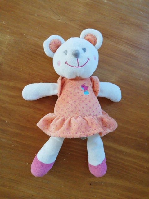 Doudou Peluche Nicotoy Ours Souris Orange Robe Blanc Rose Pois Vert oiseau