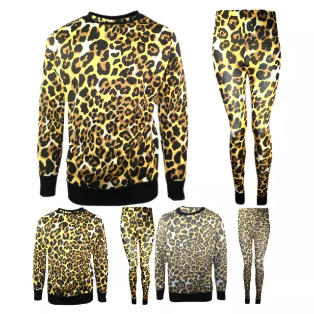 Girls Tracksuit Leopard Long Sleeve Sweatshirt Top & Pants Leggings Set Outfits