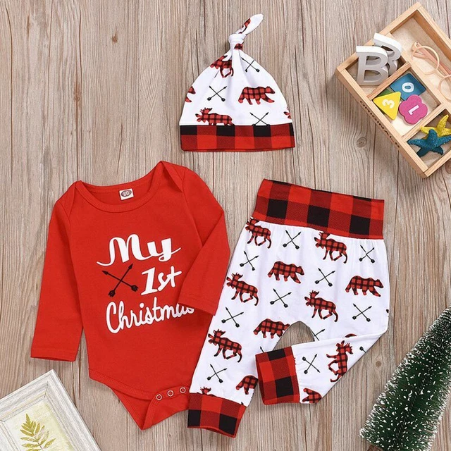 Newborn Baby Boy Girl Clothes Jumpsuit Romper Bodysuit +Long Pants +Hat Outfit