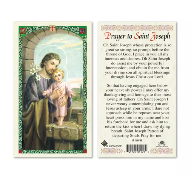 Laminated Prayer to St. Joseph Holy Prayer Card Patron of Fathers & Happy Death