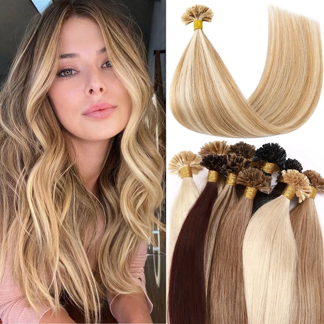 HOT Pre Bonded Keratin Glue Nail U Tip Hair Extensions Remy Human Hair Highlight