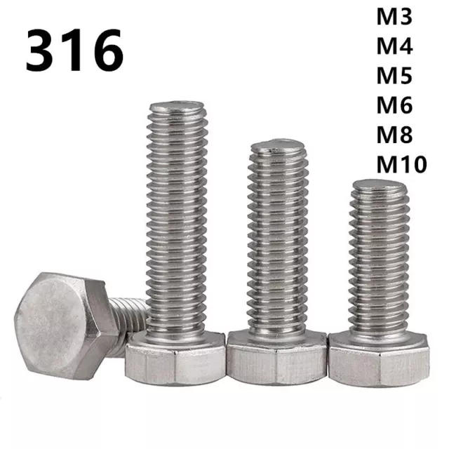M3 M4 M5 M6 M8 M10 316 Stainless Steel Hexagon Bolts Hex Head Cap Screws