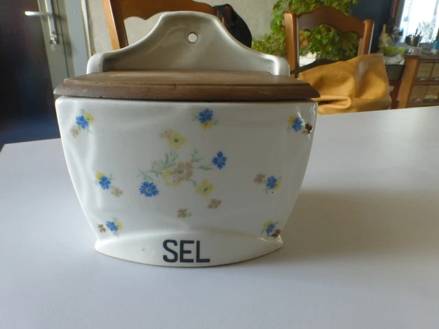 Pot à Sel Faience Sardy – Avec Cuillère Bois, Design Rustique 10×10 Cm