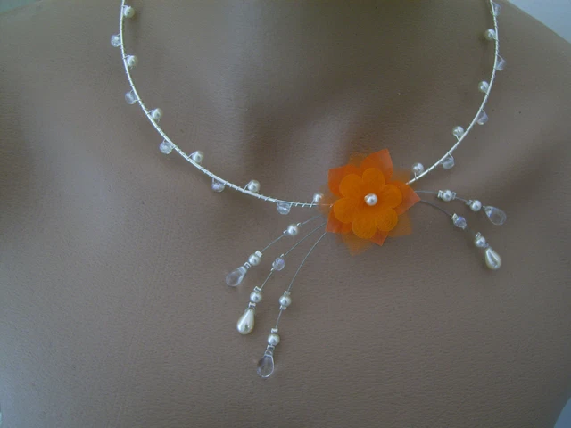 Collier Ivoire/Bleu roi/Cristal Fleur robe Mariée/Mariage/Soirée perle pas cher