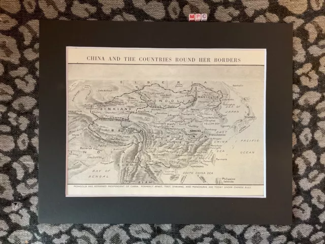 Antique Historical Mounted Map Of CHINA AND ASIA , very Old