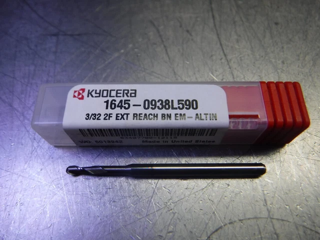 Kyocera 3/32" 2 Flute Carbide Ballnose Endmill 1/8 Shank 1645-0938L590 (LOC3384)
