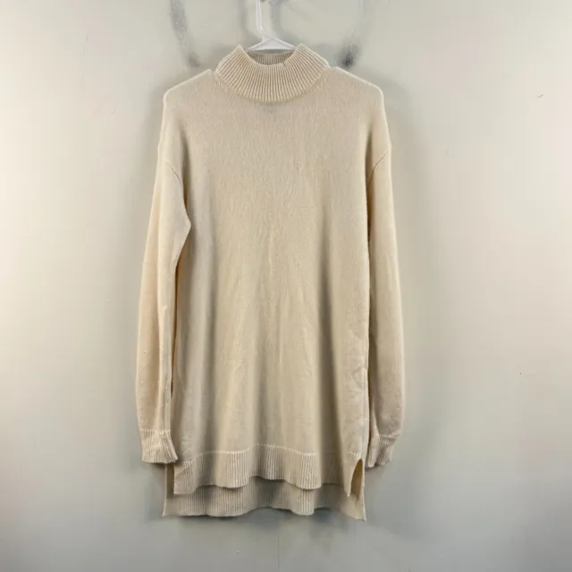 Halogen Women Medium Sweater White Pullover Knit Stretch L/S Wool Cashmere 20938